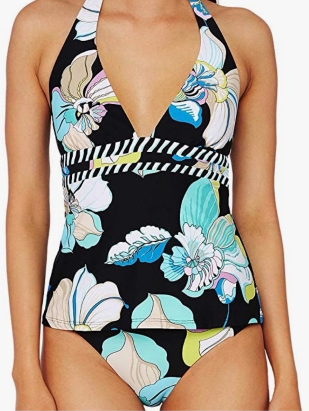 Trina Turk Black Swim Set with Aqua, Cream & Yellow Floral Print